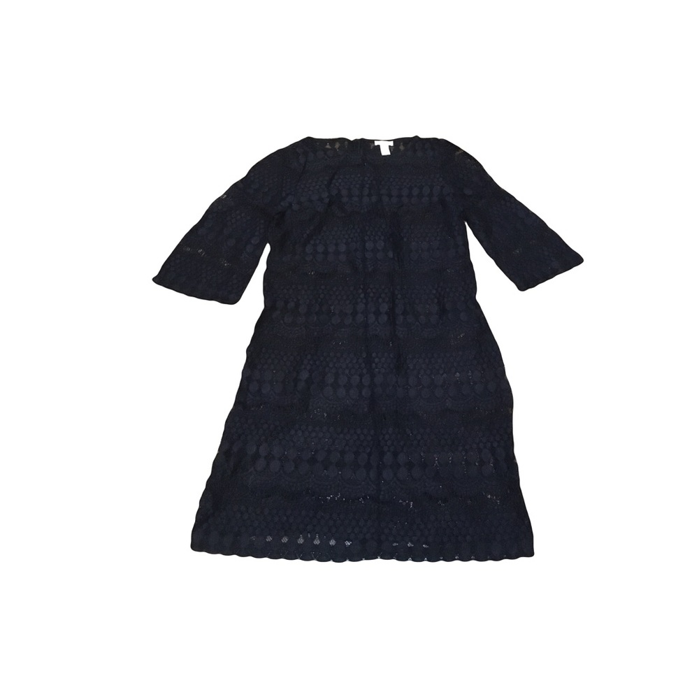 Chico’s Size 1 Sheer Black Nylon Lace 3/4 sleeve top with mini skirt dress GUC